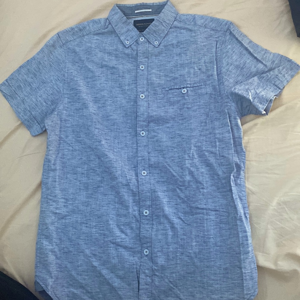 Denim & Flower Blue Gray Short Sleeve Button Up Slim Fit Small